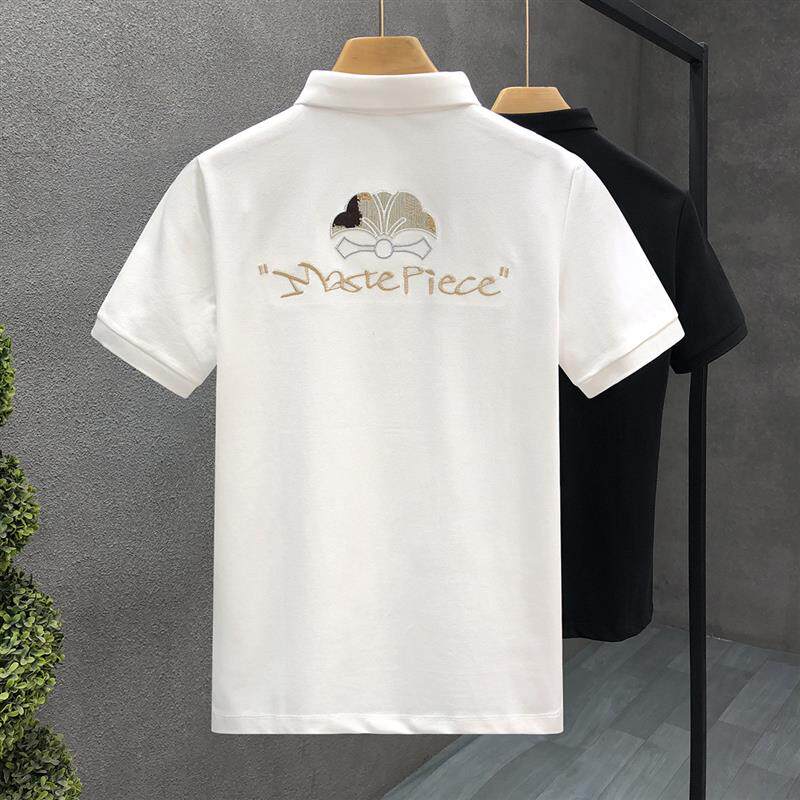 痞帅翻领原创植物花卉刺绣高端polo衫男潮牌短袖t恤夏季新款上衣
