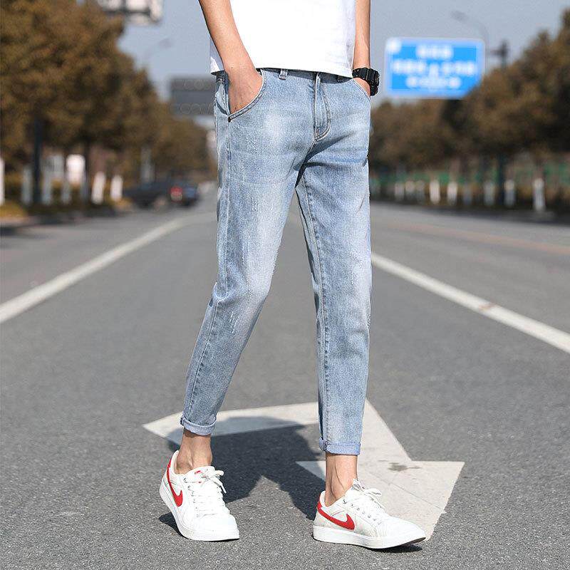 弹力九分牛仔裤夏季薄款浅色2026新款休闲裤修身小脚痞帅男士裤子
