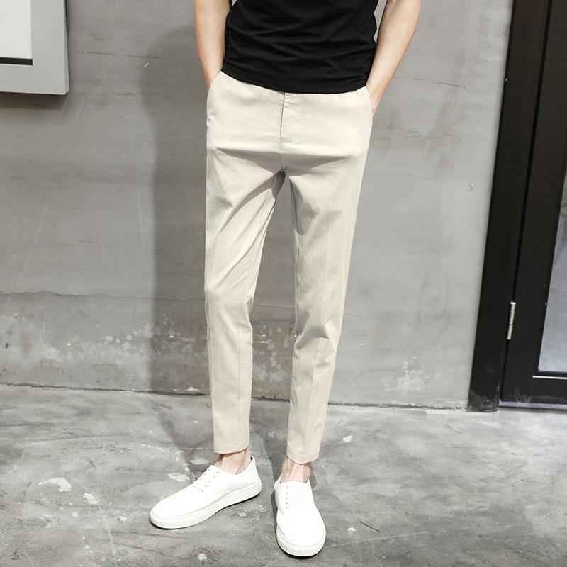 男士休闲裤修身烟管裤男西裤春季裤子男韩版潮流长裤黑色九分裤男