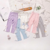 打底长裤 春夏儿童女孩粉红灰色浅蓝网纱拼接卡通喇叭裤 中小童薄裤