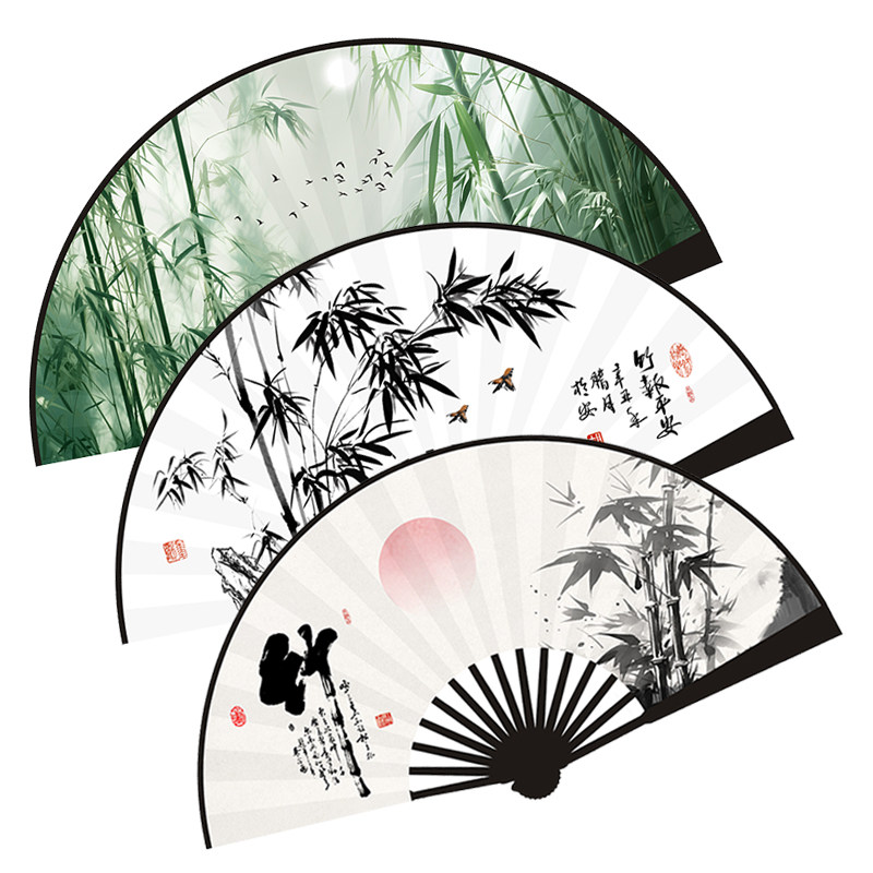 10寸中国风网红潮语国潮酒吧蹦迪绢布扇子古风拍照道具竹熊猫折扇,居家日用,扇子,淘宝优惠券,粉丝福利购,淘宝优惠卷