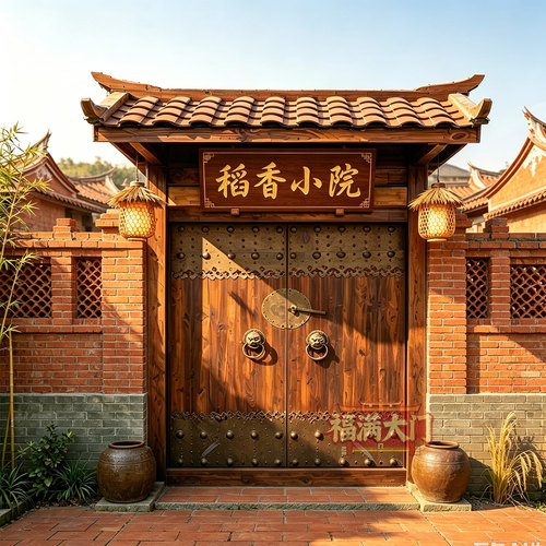 中式榆木仿古带门头实木庭院大门