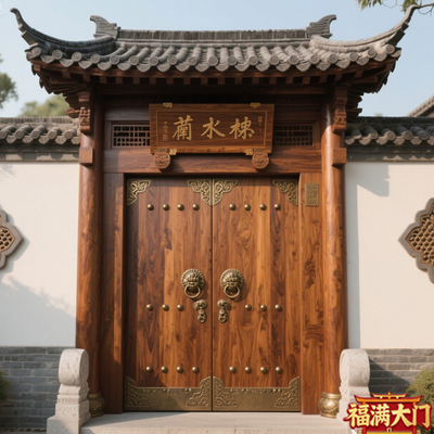 中式实木菠萝格庭院大门