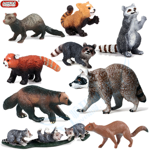 仿真动物模型黄鼠狼貂熊雪貂小浣熊猫群儿童认知玩具场景家居摆件