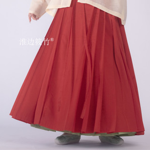 淮边筱竹 明制暗花罗马面裙 一片式汉服侧褶裙复原日常女装纯色