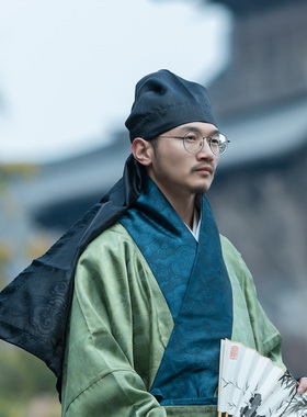 淮边筱竹 明制幅巾 暗花纱大云纹款丨汉服男子首服平民百姓巾风帽