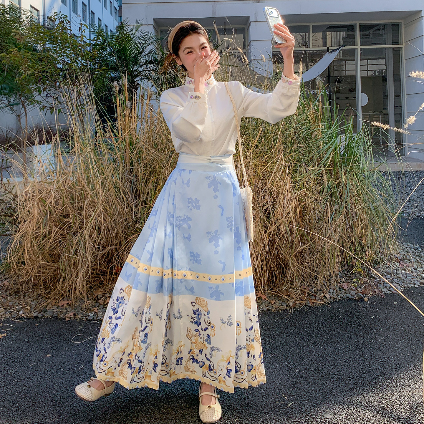 2026新中式汉服改良衬衫马面裙套装女春秋两件282-8208-P185-K265,女装职业装,浙宝282