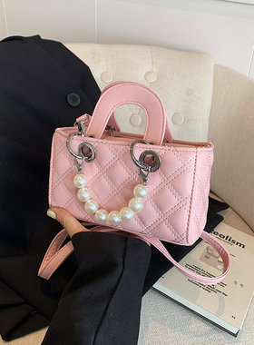 小包包女204新款潮韩版百搭斜挎包仙女菱格时尚手提包横款戴妃包