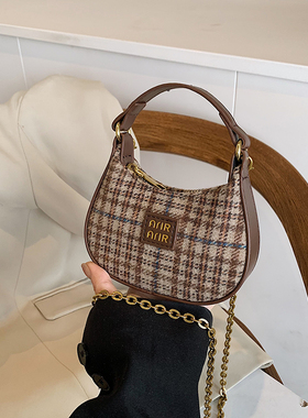 迷你小众原创设计格纹包包女2024新款时尚手拎包高级感精致月牙包