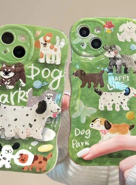 油画草坪斑点狗支架小米civi4pro手机壳硅胶civi3/14ultra/13/12男女红米k70/k70e/note13pro+/note13R/13c