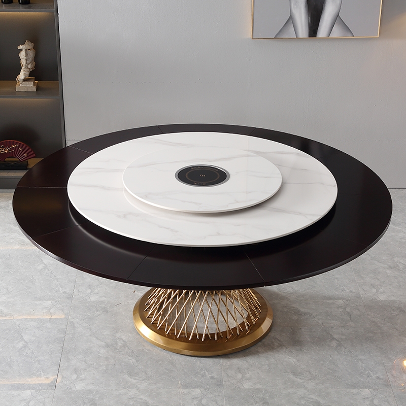 轻奢岩板餐桌可变大小旋转扩大伸缩三层圆桌多功能可变径定做网红