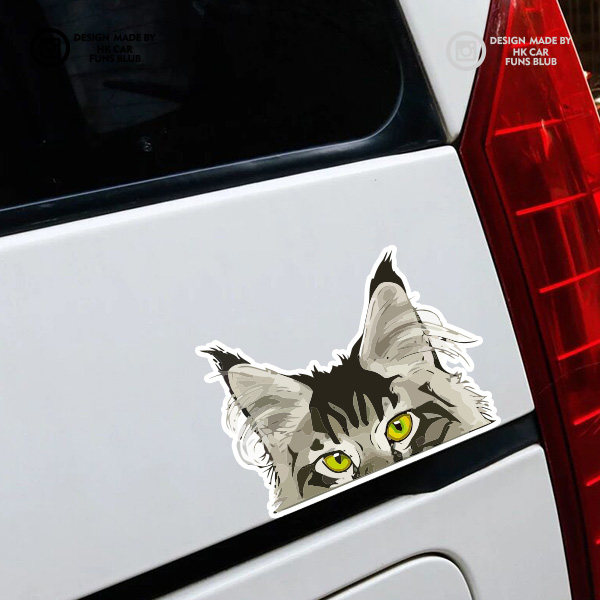 卡通缅因猫爬窗门缝反光车贴创意摩托电动车汽车门缝划痕防水贴花