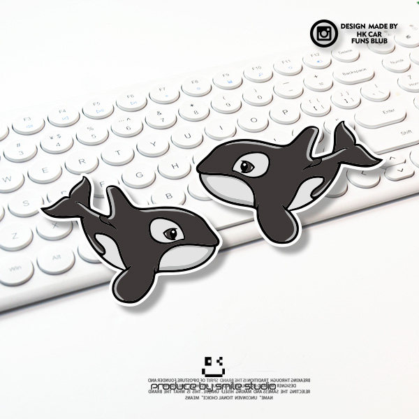 可爱卡通鲸趣味反光汽车贴纸个性摩托电动车装饰头盔划痕防水贴花