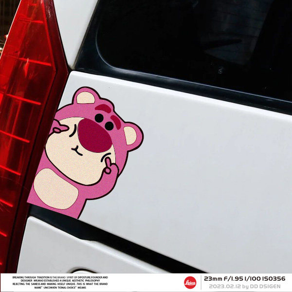 趣味卡通粉熊表情反光门缝贴创意汽车三角窗贴摩托电动车划痕贴纸