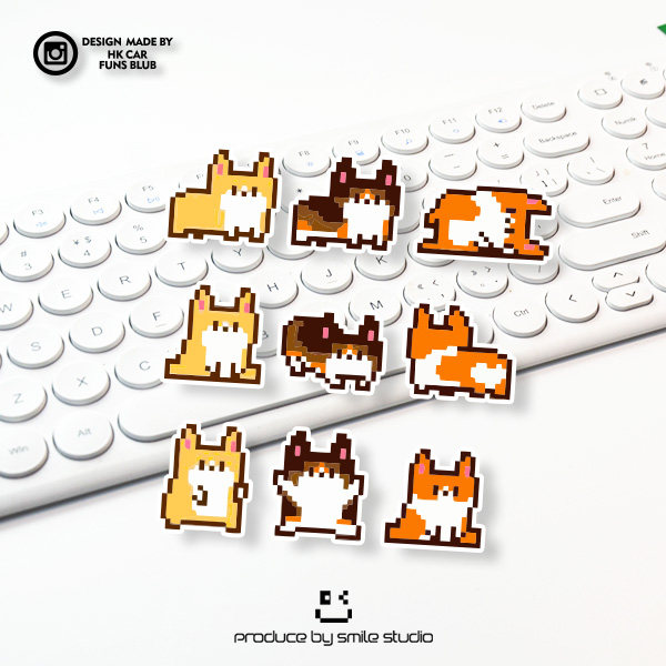 可爱卡通像素柯基三只趣味反光车贴创意汽车摩托电动车笔记本贴纸