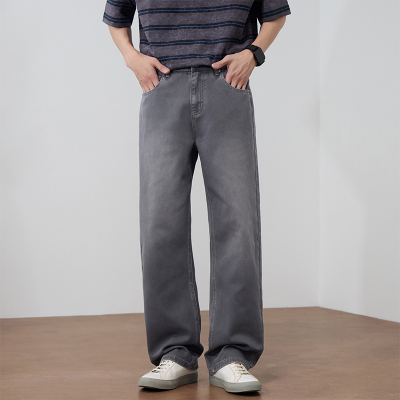 韩版灰色牛仔裤男士2026新款春季高街潮牌宽松直筒轻奢男装裤子