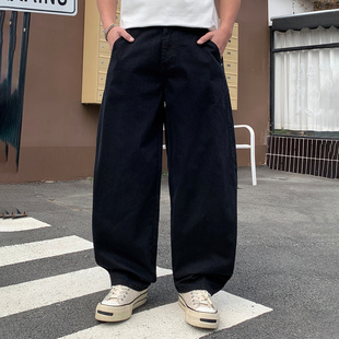 美式复古潮流黑色弯刀牛仔裤男士新款oversize痞帅直筒嘻哈长裤子