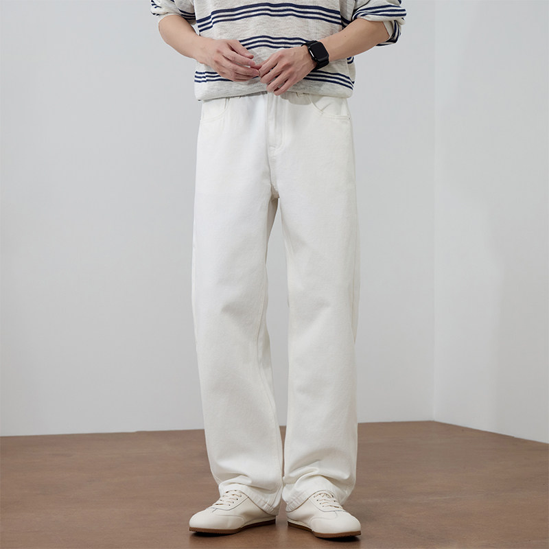 白色牛仔裤男士2026新款春季高街潮牌宽松直筒美式轻奢男装裤子