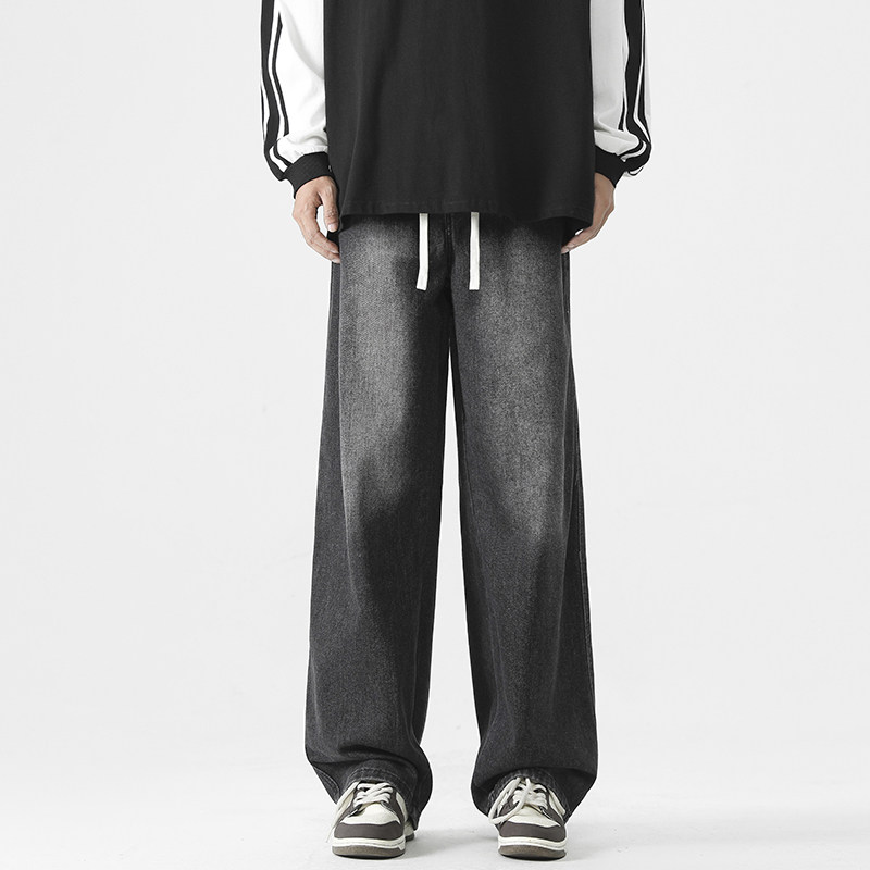 男士牛仔裤男黑色春秋季美式男款裤子阔腿裤男裤休闲直筒裤长裤