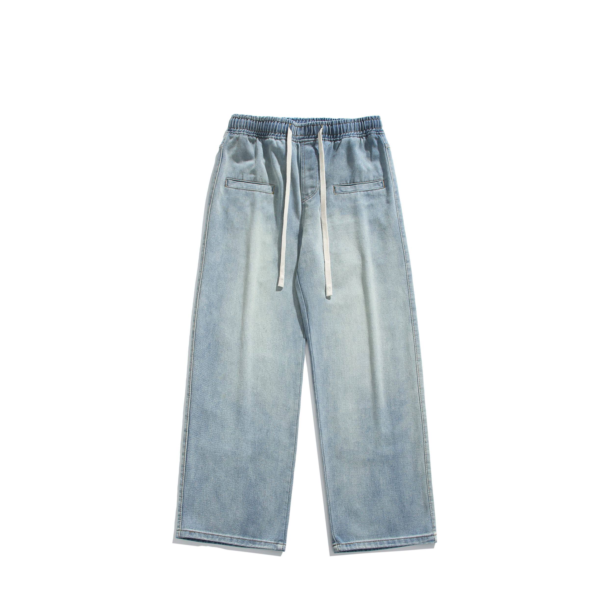 新款牛仔裤男士春款直筒休闲男生潮牌高街蓝色长裤