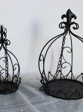 黑色套二欧式田园铁艺烛台鸟笼装饰品美创意多肉花盆花架婚庆道具