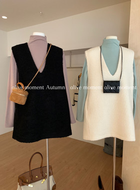 alive moment 2024冬季时尚67%羊毛背心裙女气质显瘦V领连衣裙