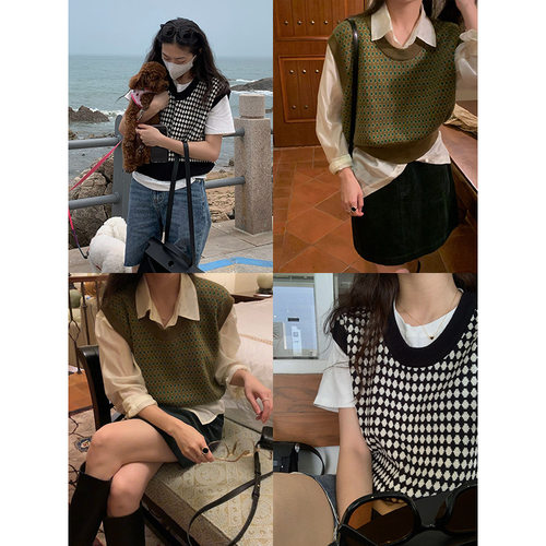 坎肩复古U领针织衫套头马甲女