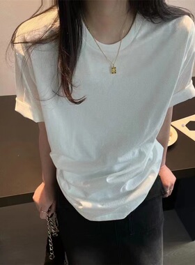 宽版T！SAINA春夏新款韩版纯色宽松百搭圆领短袖白色T恤女上衣