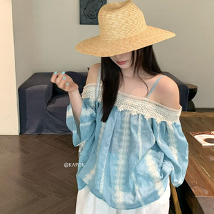 kapok 2026夏季新款度假风洋气蕾丝拼接上衣露肩吊带小衫女25322