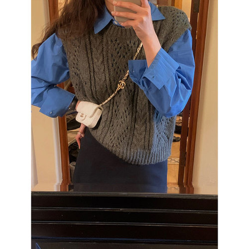 韩版马甲软糯羊驼马海毛钩花背心