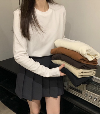 白色t磨毛韩版长袖净版圆领打底