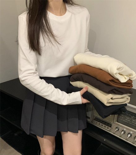 白色t磨毛韩版长袖净版圆领打底