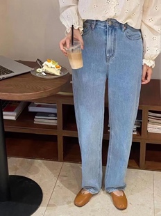 浅蓝色高腰直筒牛仔裤女sicily秋季新款韩版ins宽松百搭九分裤
