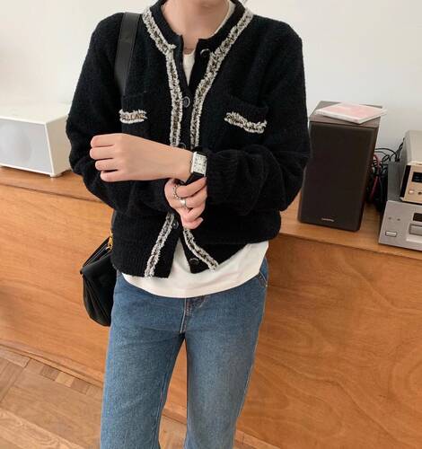 小香风时尚短款显瘦毛衣针织外套