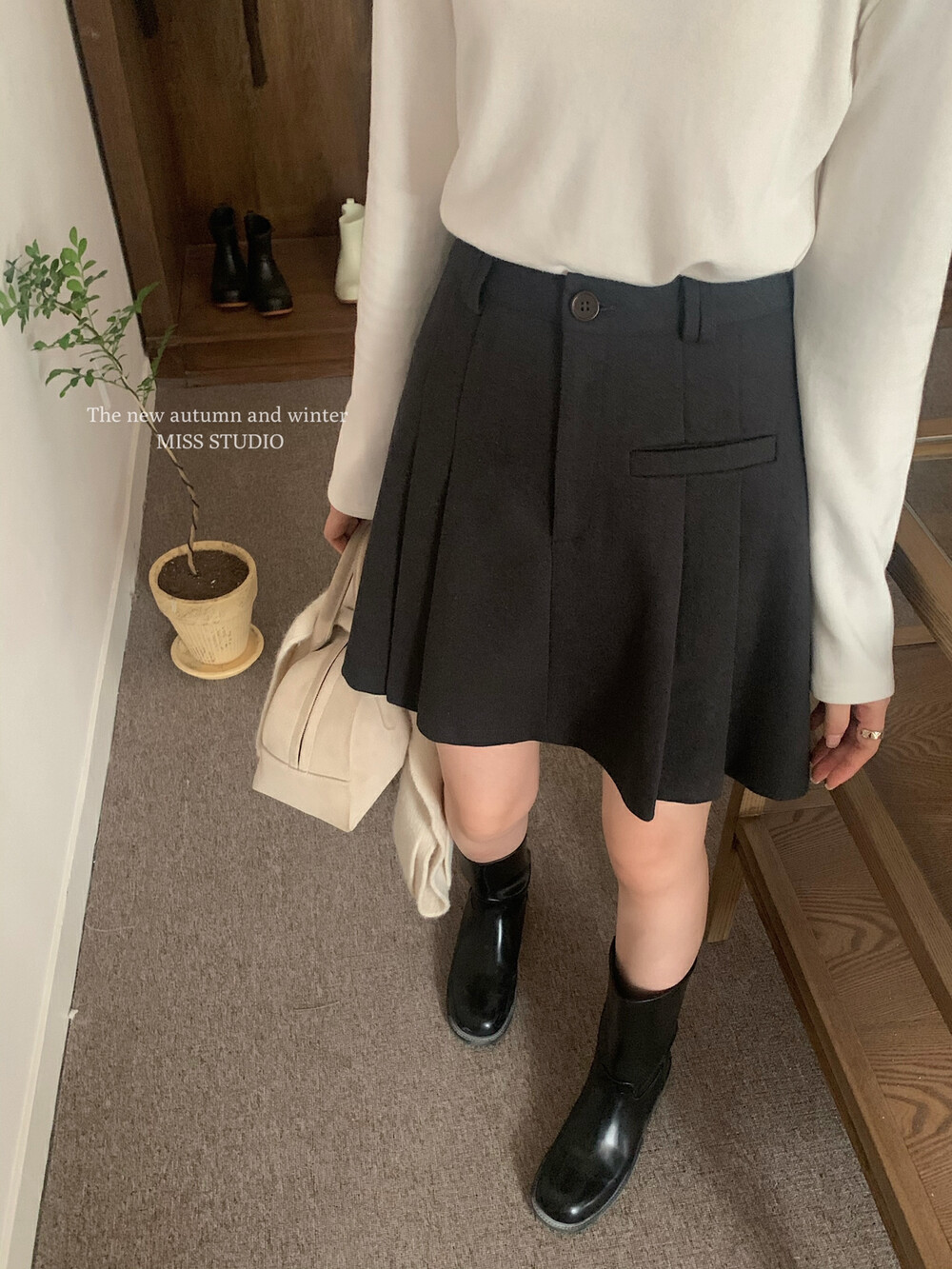 加厚短裙a摆呢绒半身裙女西装裙