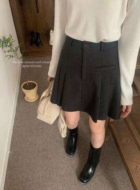 加厚短裙a摆呢绒半身裙女西装裙