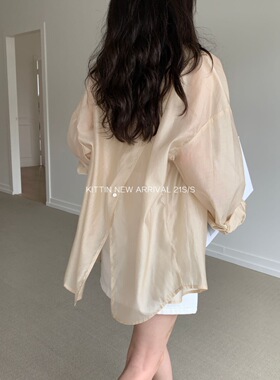 KITTIN2025春夏后背开叉透气宽松长袖天丝衬衫女防晒上衣 设计感