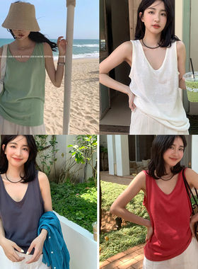 KITTIN夏雪花麻棉U领吊带背心女