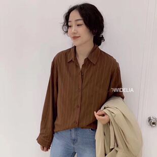 Widelia韩国东大门竖条纹衬衫女宽松显瘦韩版休闲百搭衬衣潮女