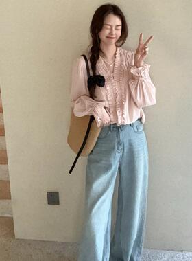 一眼爱上！DARA ROSE新款2025浪漫法式压褶设计感粉色衬衫女S3900