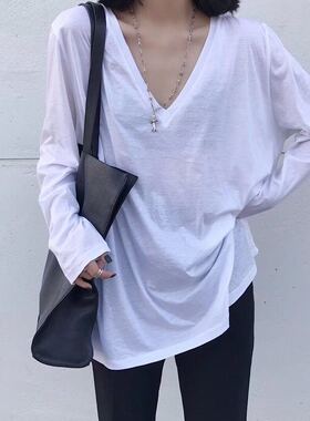 2025新款WUZHI正品百搭休闲宽松简约丝光棉长袖T恤女打底衫K83032