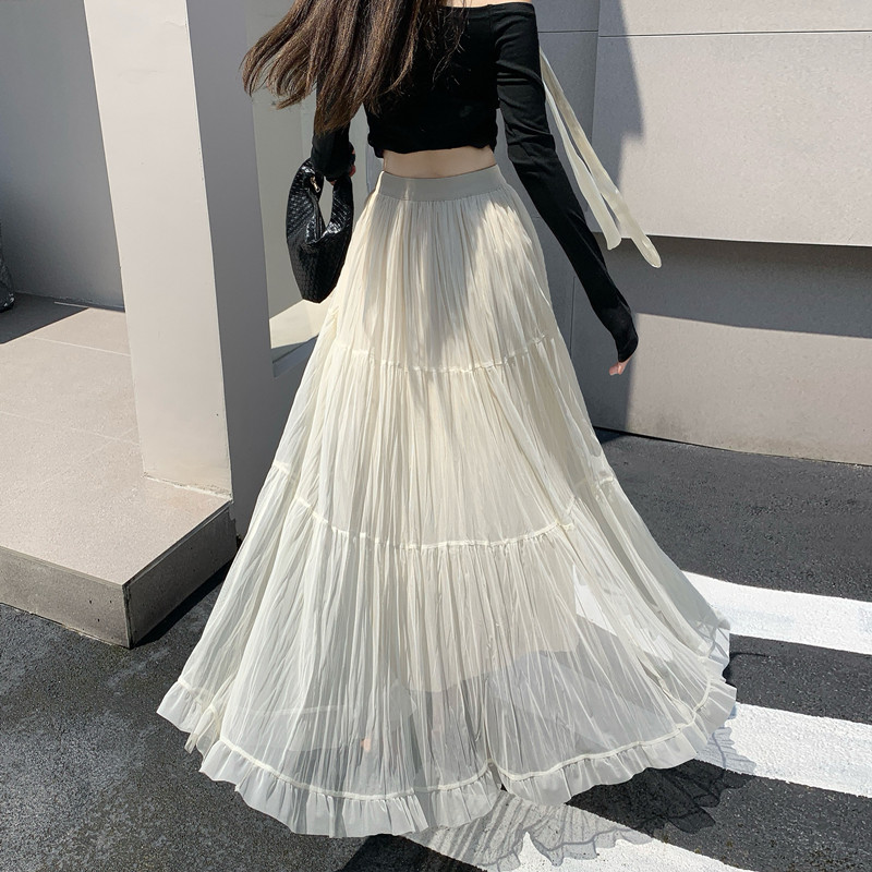 网纱呢子百褶半身裙女秋冬2026新款高腰显瘦a字大摆伞裙垂感长裙