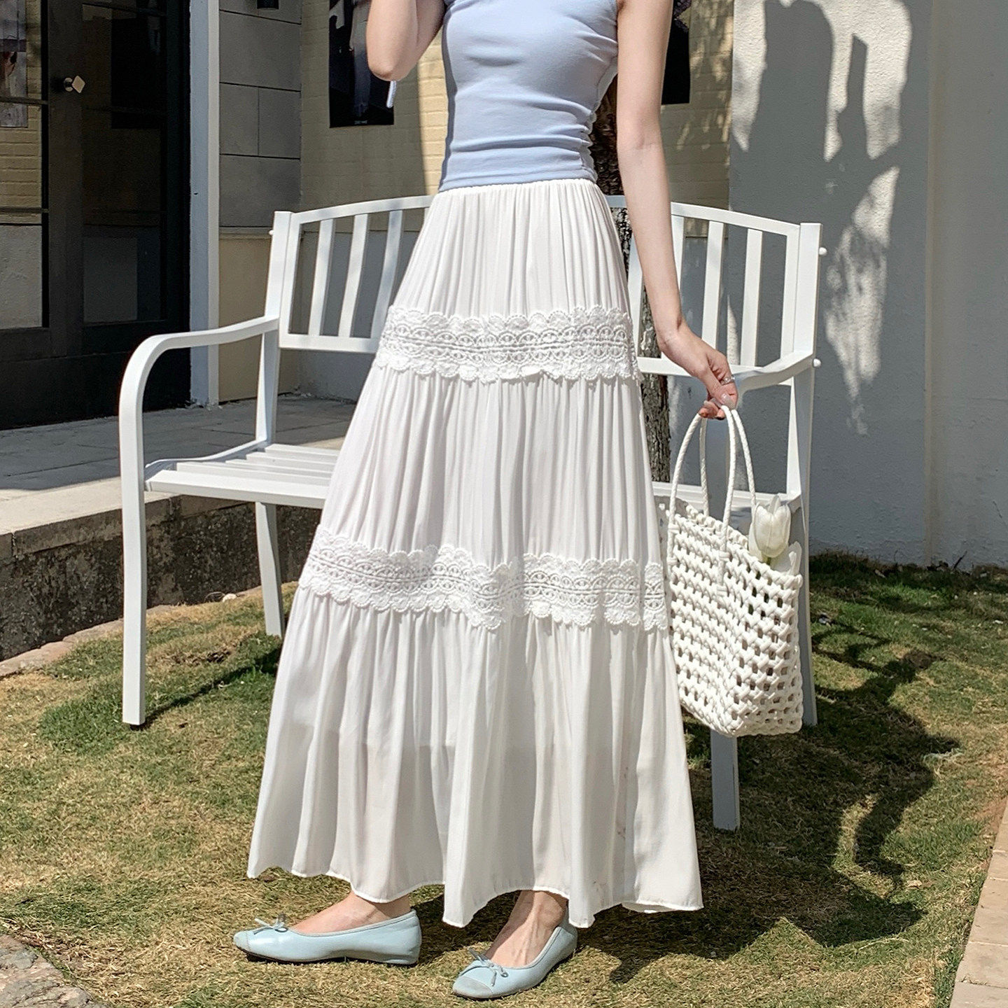 白色蕾丝钩花半身裙女春夏季2026新款梨形身材遮胯显瘦a字蛋糕裙