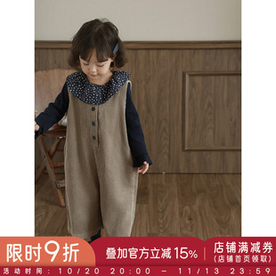 幼悠女童韩系条绒简约无袖连体裤春秋俏皮可爱柔软亲肤百搭背带裤