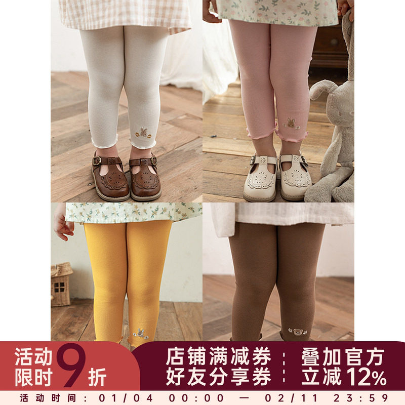 幼悠女童修身打底裤2025夏季甜美可爱木耳边绣花小动物休闲裤子潮,童装/婴儿装/亲子装,裤子,淘宝优惠券,粉丝福利购,淘宝优惠卷