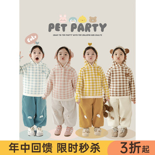 幼悠女童动物玩偶连帽格子毛衣冬季童趣可爱半指连袖保暖护手上衣