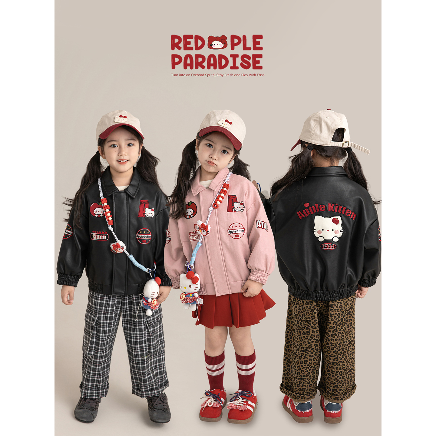 幼悠女童甜酷机车风外套秋季童趣可爱卡通绣标防风保暖休闲上衣潮