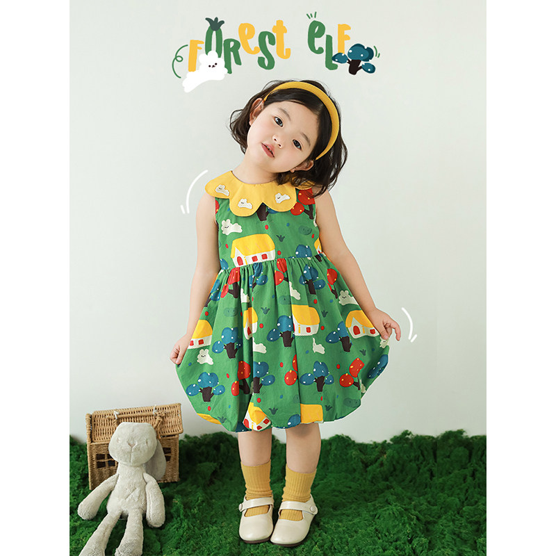 幼悠女童牛筋收褶花苞裙2025夏季儿童甜美可爱花瓣翻领无袖连衣裙,童装/婴儿装/亲子装,连衣裙,淘宝优惠券,粉丝福利购,淘宝优惠卷