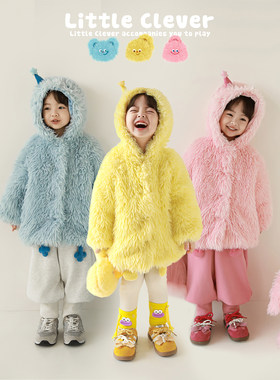 幼悠女童2025冬季新款加绒加厚卡通毛绒外套连帽保暖可爱女孩冬装