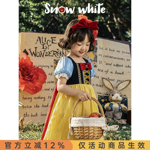 幼悠女童连衣裙夏季新款宫廷风童话公主裙撞色泡泡袖蕾丝花边裙子